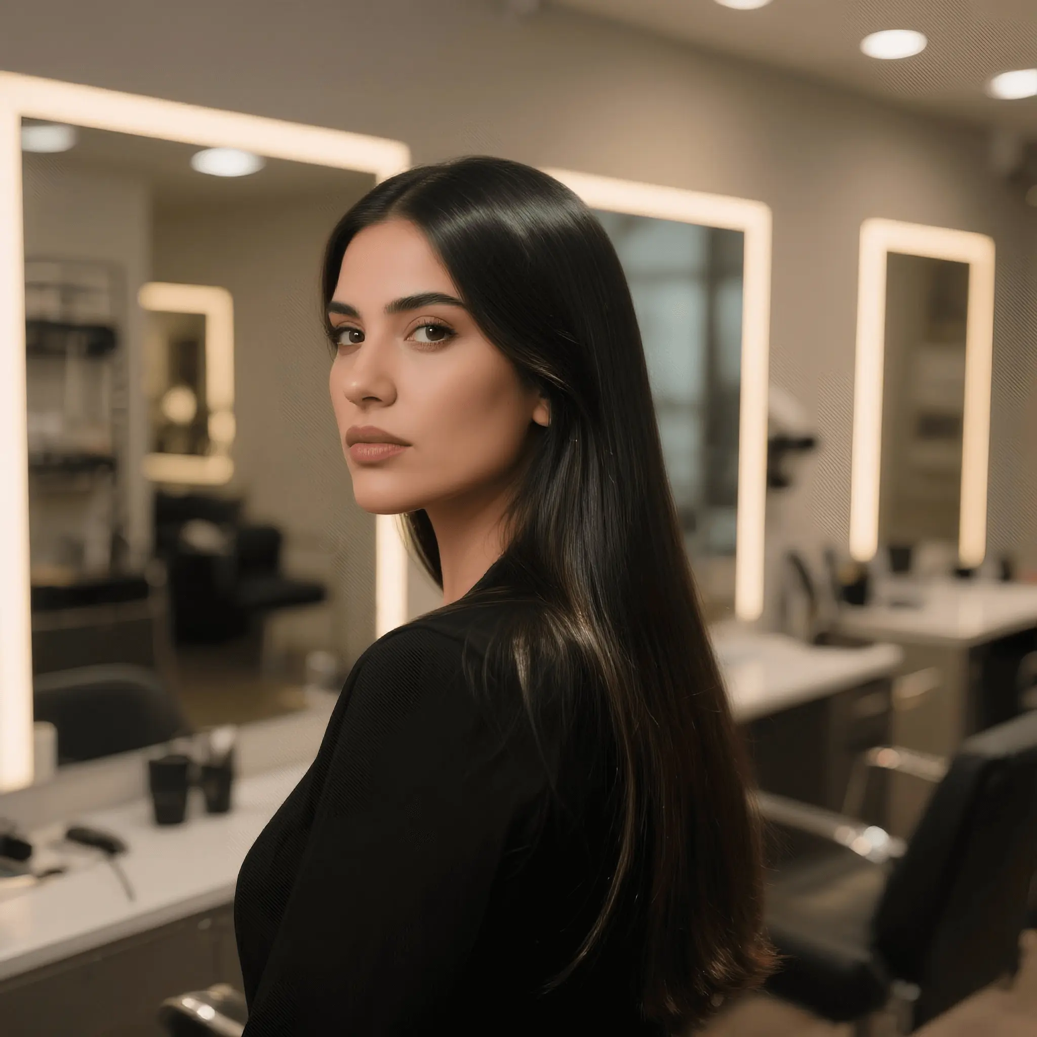 Glass-like smooth hair after keratin